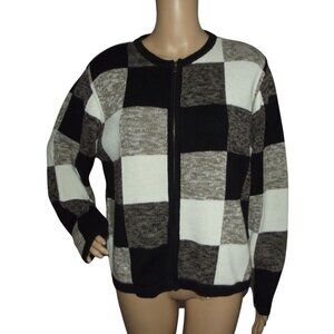 220 Hickory Cardigan Sweater Womens Medium Colorblock black beige tan full zip